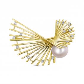 Брошь из лимонного золота KABAROVSKY K5-2064-1500 с бриллиантом и жемчугом K5-2064-1500 фото