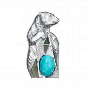 Серебряная брошь KABAROVSKY K5-234-20101 с фианитом, эмалью и амазонитом K5-234-20101 фото