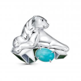 Серебряная брошь KABAROVSKY с фианитом, амазонитом и эмалью K5-235-20100 K5-235-20100 фото