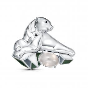 Серебряная брошь KABAROVSKY K5-235-9001 с фианитом, эмалью и лунным камнем K5-235-9001 фото