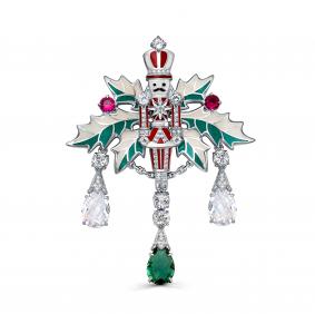 Серебряная брошь KABAROVSKY K5-240-0101 с топазом, фианитом, кварцем, эмалью, горным хрусталём и рубиновым корундом K5-240-0101 фото