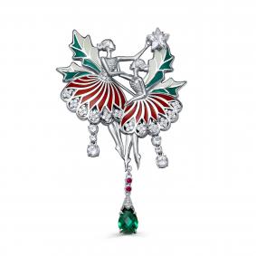 Серебряная брошь KABAROVSKY K5-242-0101 с топазом, фианитом, кварцем, эмалью, рубиновым корундом и Swarovski K5-242-0101 фото