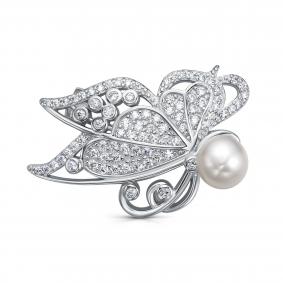Серебряная брошь KABAROVSKY K5-9006-1500 с фианитом и жемчугом K5-9006-1500 фото