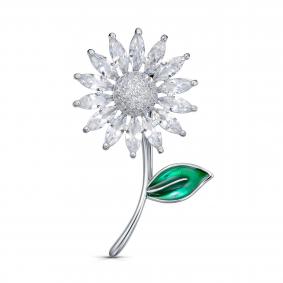 Серебряная брошь KABAROVSKY K5-9009-7913 с фианитом и эмалью K5-9009-7913 фото