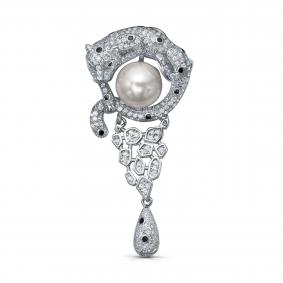 Серебряная брошь KABAROVSKY K5-9010-1502 с фианитом, жемчугом и эмалью K5-9010-1502 фото