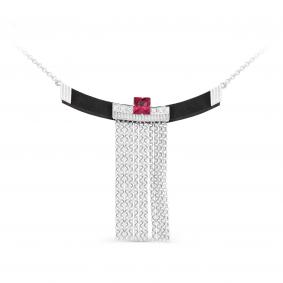 Серебряное колье KABAROVSKY с рубиновым корундом, фианитом и деревом Граб K6-036-80000 K6-036-80000 фото