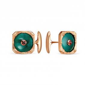 Золотые запонки KABAROVSKY K7-0004-50707 с гранатом и эмалью K7-0004-50707 фото