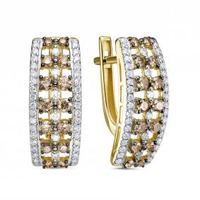 Серьги из лимонного золота ЮК Клондайк KL02-01203-03-007-02-01 с бриллиантом и коньячным бриллиантом KL02-01203-03-007-02-01 фото