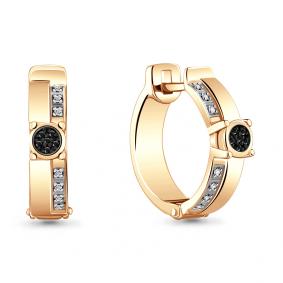 Серьги из золочёного серебра AQUAMARINE А040077Ч-п с бриллиантом и чёрным бриллиантом А040077Ч-п фото