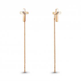 Серьги из золочёного серебра Крест AQUAMARINE с бриллиантом А040189-п А040189-п фото