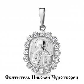 Серебряная подвеска-иконка Святитель Николай Чудотворец AQUAMARINE с фианитом А20399А А20399А фото