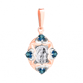 Золотая подвеска-иконка Божией Матери Казанская AQUAMARINE с Лондон топазом А2226908-пк А2226908-пк фото