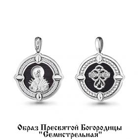 Серебряная подвеска-иконка Божией Матери Семистрельная AQUAMARINE с керамикой и фианитом А22271А А22271А фото