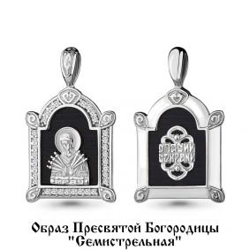 Серебрянная подвеска-иконка Божией Матери Семистрельная AQUAMARINE с керамикой и фианитом А22272А А22272А фото