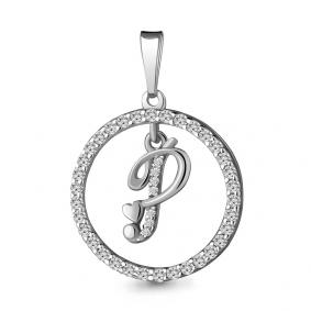 Серебряная подвеска-буква Р AQUAMARINE с фианитом А24428А А24428А фото