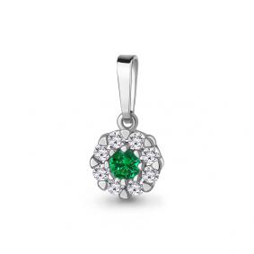 Серебряная подвеска AQUAMARINE А24708АГ с фианитом и гидротермальным изумрудом А24708АГ фото