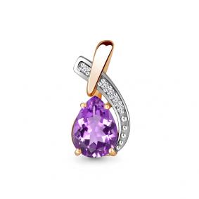 Подвеска из золочёного серебра AQUAMARINE А2512604А-пк с фианитом и аметистом А2512604А-пк фото
