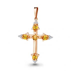 Подвеска из золочёного серебра AQUAMARINE А2521506А-п с фианитом и цитрином А2521506А-п фото