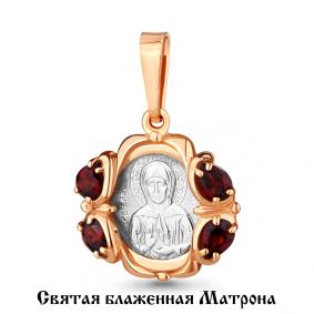 Серебряная подвеска Иконка Святая блаженная Матрона AQUAMARINE с гранатом А2525403-пк А2525403-пк фото