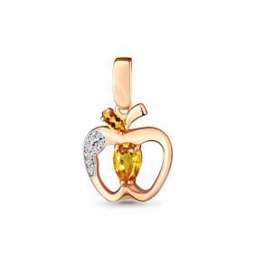 Подвеска из золочёного серебра AQUAMARINE А2526906А-п с фианитом и цитрином А2526906А-п фото