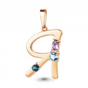 Подвеска-буква Я из золочёного серебра AQUAMARINE с аметистом и топазом А2537841-п А2537841-п фото