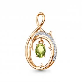 Подвеска из золочёного серебра AQUAMARINE А2548607А-п с фианитом и хризолитом А2548607А-п фото