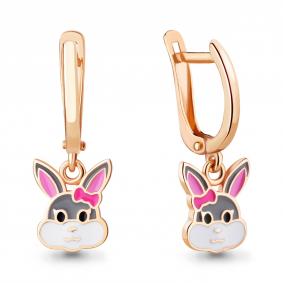 Серьги из золочённого серебра AQUAMARINE Символ года Кролик с эмалью А34071-п А34071-п фото