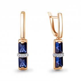 Серьги из золочёного серебра AQUAMARINE А400105АБ-п с фианитом и гидротермальным сапфиром А400105АБ-п фото