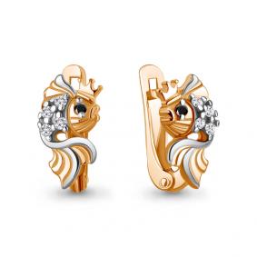 Серьги из золочёного серебра AQUAMARINE А400249АЧ-пк с фианитом и ювелирным кристаллом А400249АЧ-пк фото