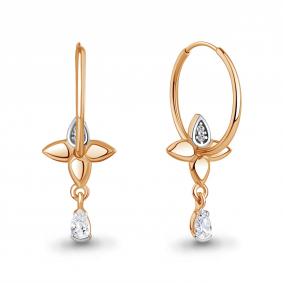 Серьги-трансформеры из золоченого серебра AQUAMARINE с фианитом А400254А-пк А400254А-пк фото