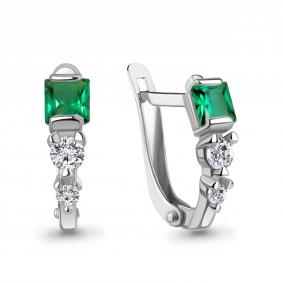 Серебряные серьги AQUAMARINE А400320АГ с фианитом и гидротермальным изумрудом А400320АГ фото
