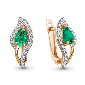 Серьги из золочёного серебра AQUAMARINE А400324АГ-п с фианитом и гидротермальным изумрудом А400324АГ-п фото