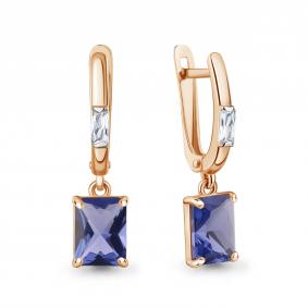 Серьги из золочёного серебра AQUAMARINE А400382603-п с фианитом и танзанитом А400382603-п фото