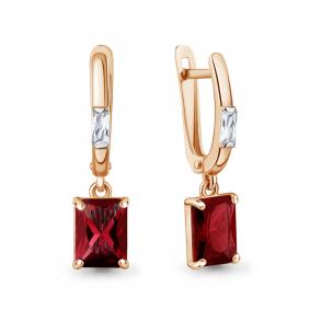 Серьги из золочёного серебра AQUAMARINE А40038285-п с фианитом и гранатом А40038285-п фото