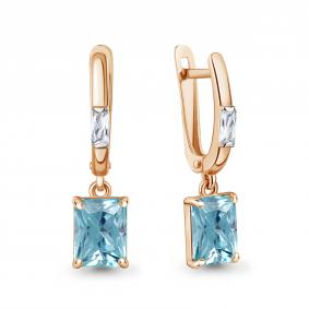 Серьги из золочёного серебра AQUAMARINE А40038288-п с фианитом и турмалином А40038288-п фото