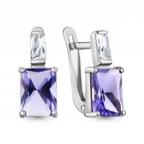 Серебряные серьги AQUAMARINE А400383603 с фианитом и танзанитом А400383603 фото