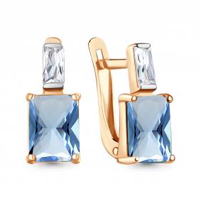 Серьги из золочёного серебра AQUAMARINE А40038388-п с фианитом и турмалином А40038388-п фото