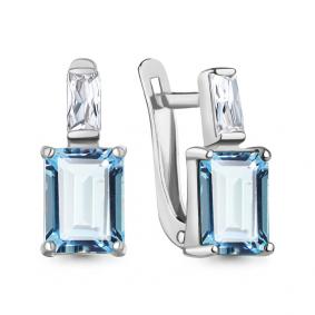 Серебряные серьги AQUAMARINE А40038388 с фианитом и турмалином А40038388 фото