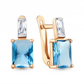 Серьги из золочёного серебра AQUAMARINE А40038392-п с топазом и фианитом А40038392-п фото