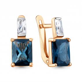 Серьги из золочёного серебра AQUAMARINE А40038393-п с фианитом и Лондон топазом А40038393-п фото