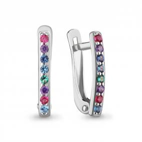 Серебряные серьги AQUAMARINE А400386БВГД с топазом, фианитом, гидротермальным сапфиром, гидротермальным изумрудом и рубиновым корундом А400386БВГД фото