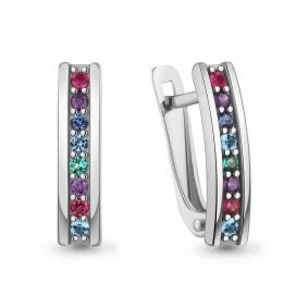 Серебряные серьги AQUAMARINE А400387БВГД с топазом, фианитом, гидротермальным сапфиром, гидротермальным изумрудом и рубиновым корундом А400387БВГД фото