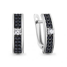 Серебряные серьги AQUAMARINE А400500АЧ с фианитом и ювелирным кристаллом А400500АЧ фото