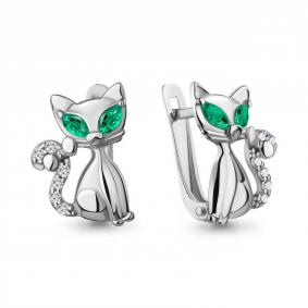 Серебряные серьги AQUAMARINE А400515АГ с фианитом и гидротермальным изумрудом А400515АГ фото