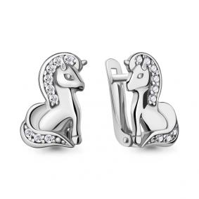 Серебряные серьги AQUAMARINE А400539А с фианитом А400539А фото