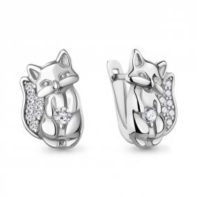 Серебряные серьги AQUAMARINE А400540А с фианитом А400540А фото