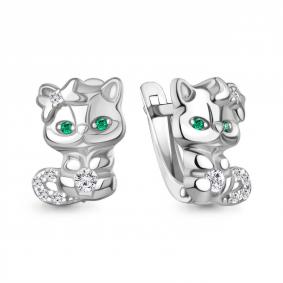 Серебряные серьги AQUAMARINE А400541АГ с фианитом и гидротермальным изумрудом А400541АГ фото