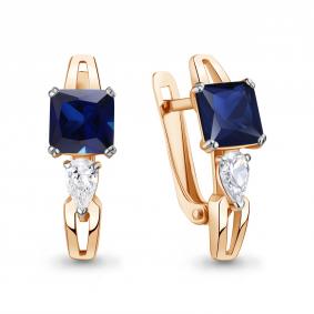 Серьги из золочёного серебра AQUAMARINE А400565Н-п с фианитом и гидротермальным сапфиром А400565Н-п фото
