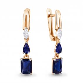 Серьги из золочёного серебра AQUAMARINE А400617Н-п с фианитом и гидротермальным сапфиром А400617Н-п фото