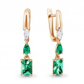 Серьги из золочёного серебра AQUAMARINE А400617П-п с фианитом и гидротермальным изумрудом А400617П-п фото